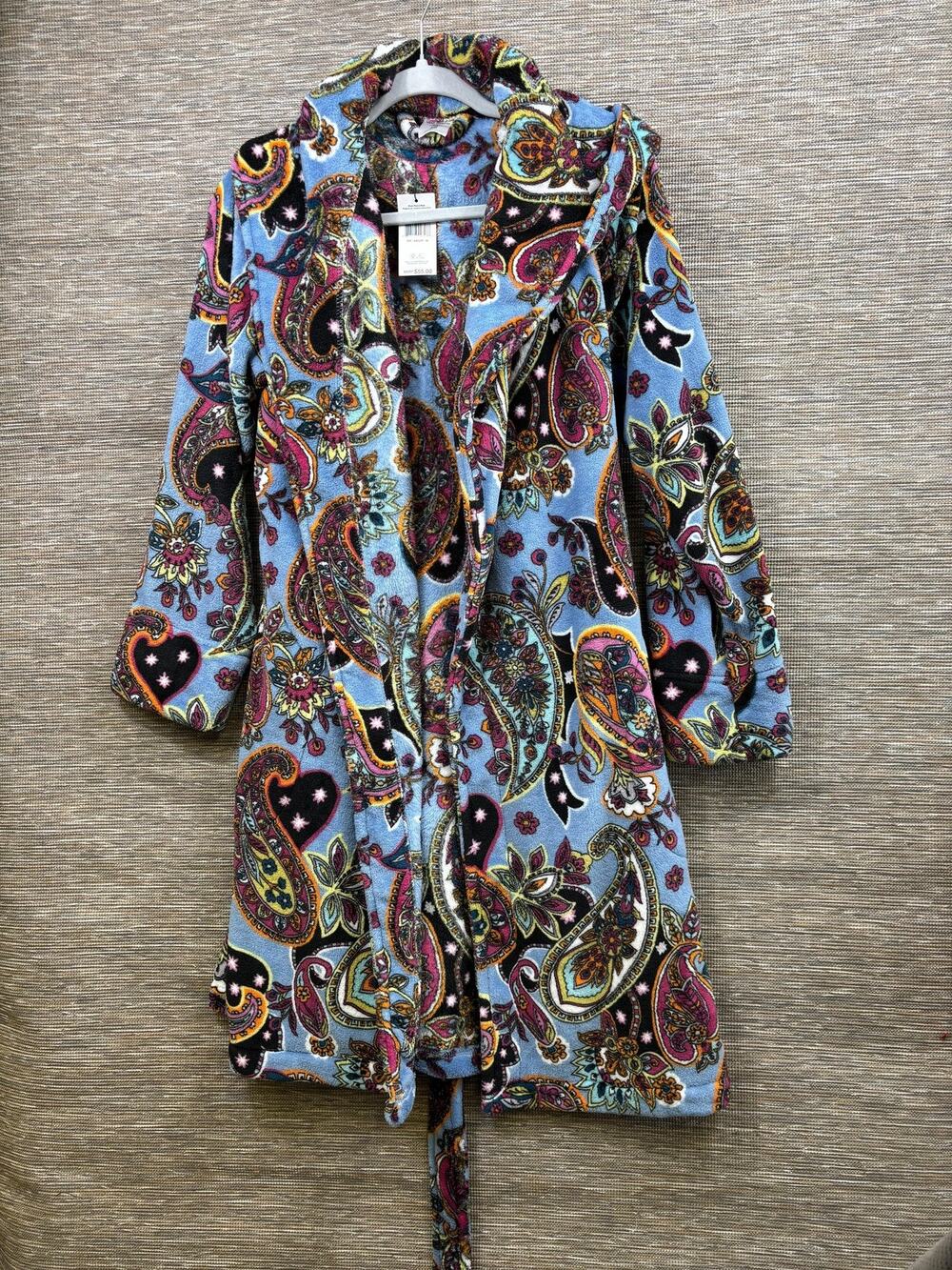 Vera Bradley Robe Womens Size S/M Multicolor Plush Fleece Paisley Kimono Belted